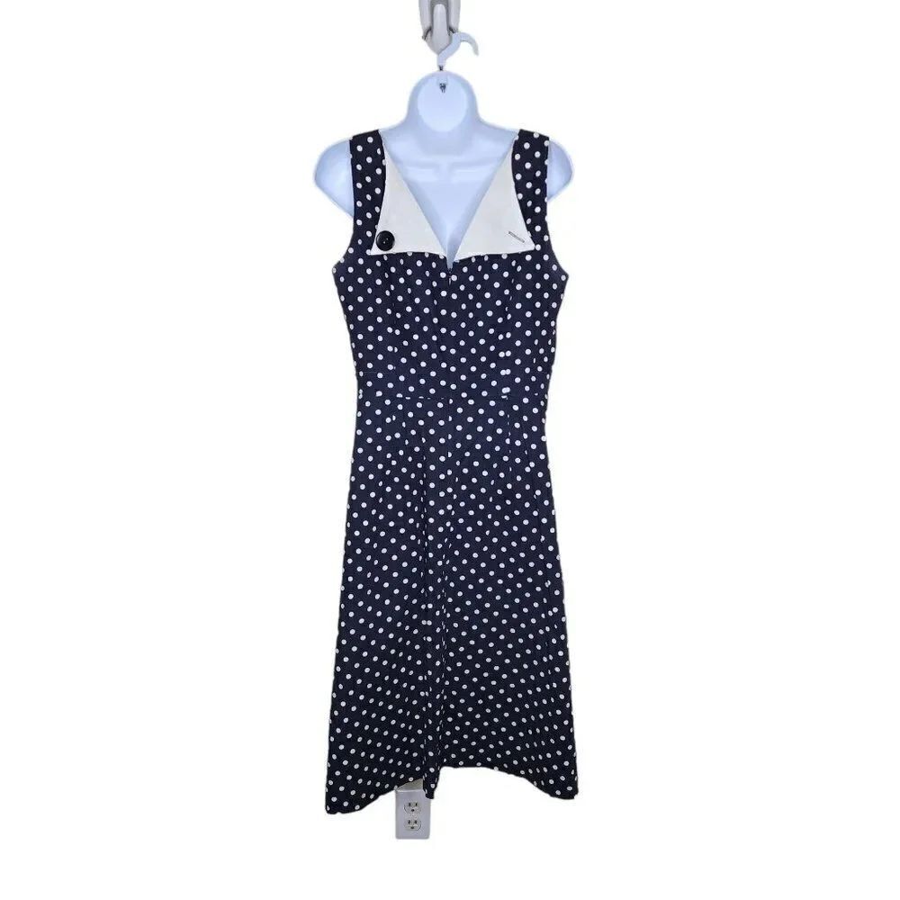 Vintage 90s A Line Dress Womens Size 8 Black White Polka Dot Sleeveless